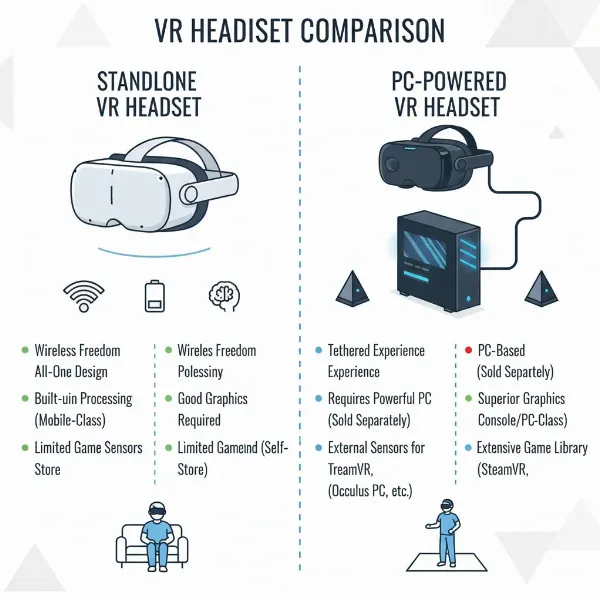 Comparison of standalone and PC VR headsets setup